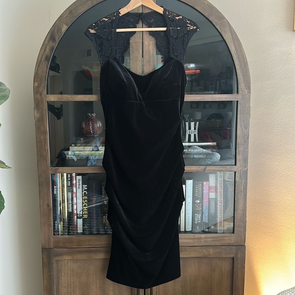 Velvet Formal Black Dress with Lace